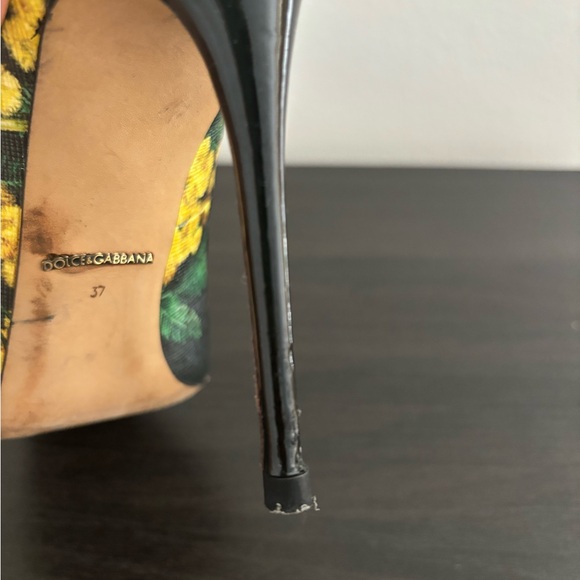 Dolce & Gabbana Shoes High Heels Black and Yellow Floral Pattern Pumps - Picture 11 of 15